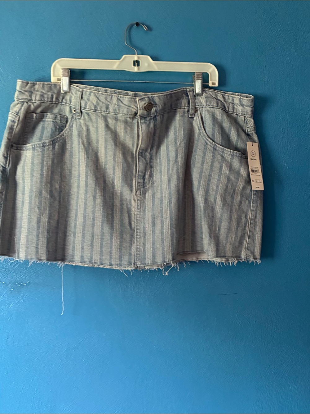 No Boundaries Light Blue Striped Denim Mini Skirt